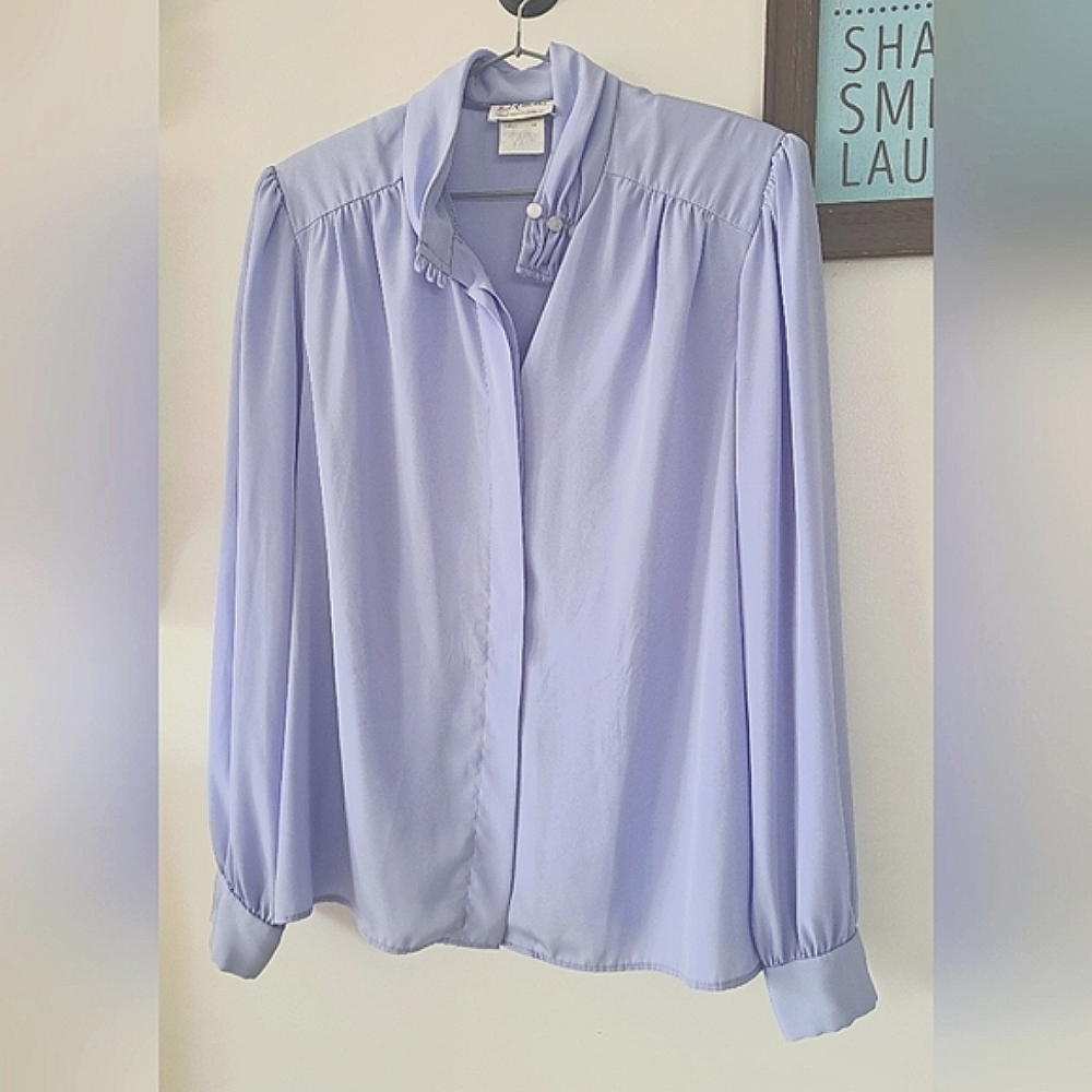 D'Allairds Periwinkle Button Up Blouse with Keyhole Sleeves